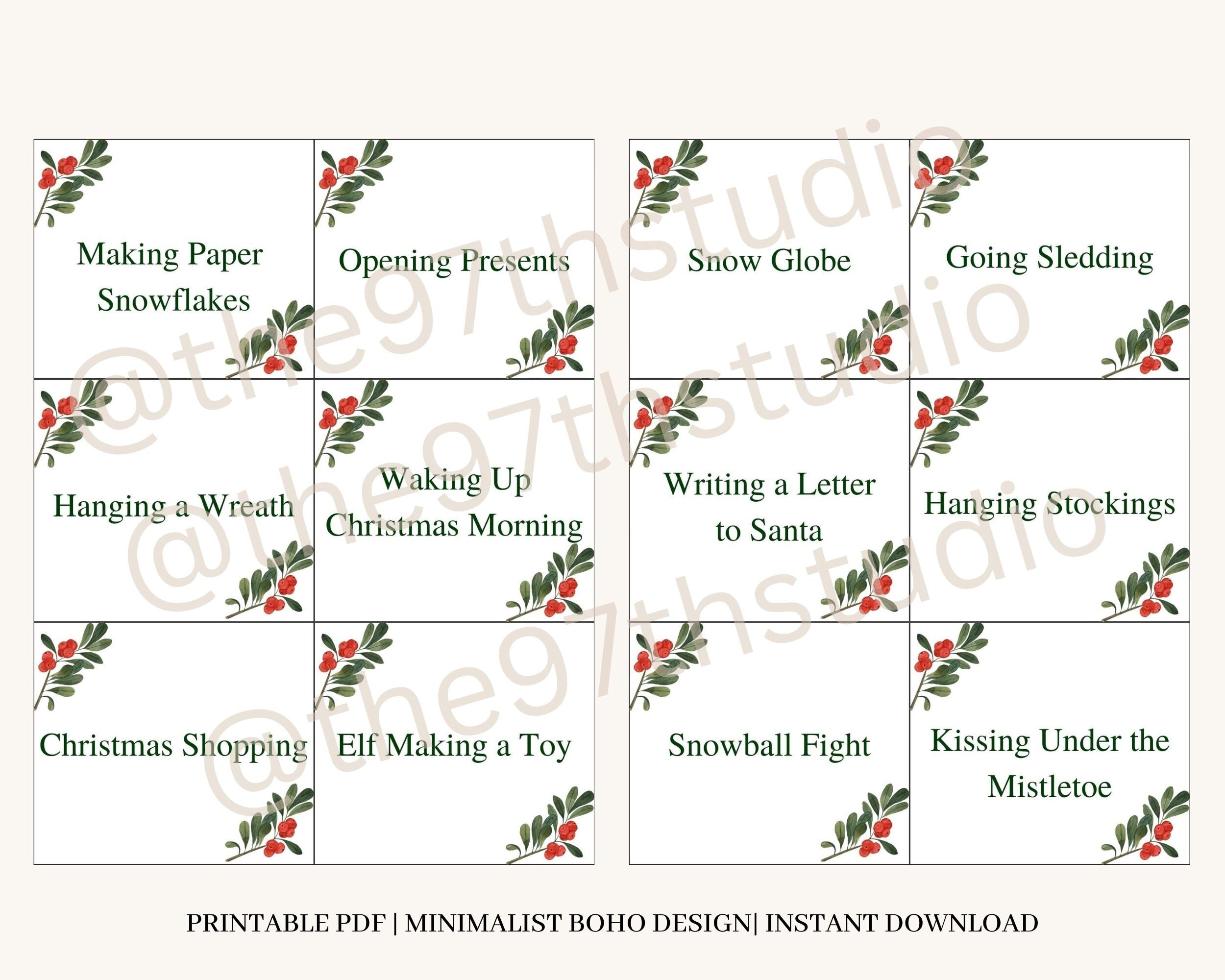 Christmas Charades, Pictionary, Catchphrase Game, 54 Printable Cards (Digital Download)