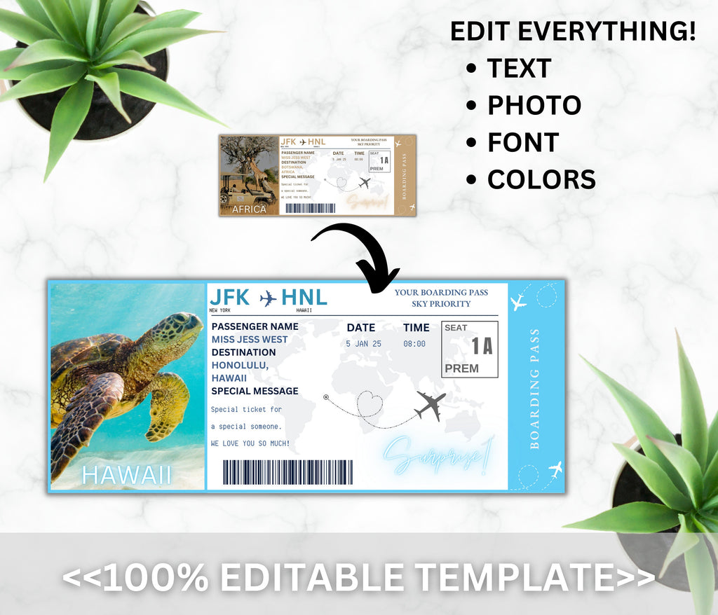 Editable African Safari Boarding Pass Template (Digital Download)