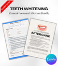 Teeth Whitening Business Forms, Teeth Whitening Consultation Forms, Teeth Whitening Aftercare, Consent Form, Aftercare Instructions