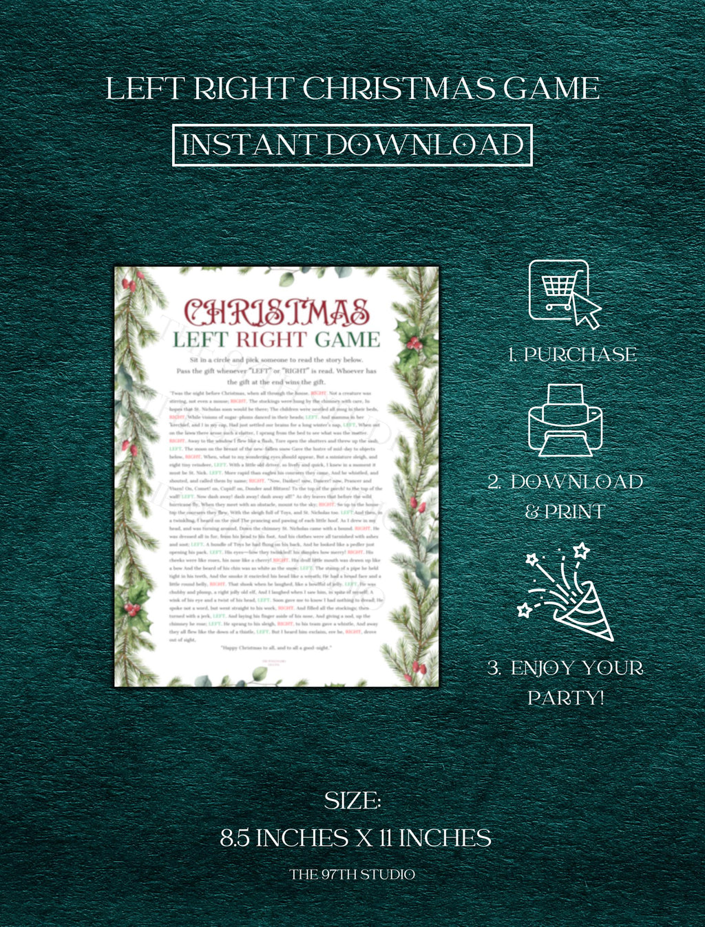 Christmas Pass the Gift Game | Office Christmas Party Game | Christmas Family Game | Printable Christmas Game | Left Right Game Printable