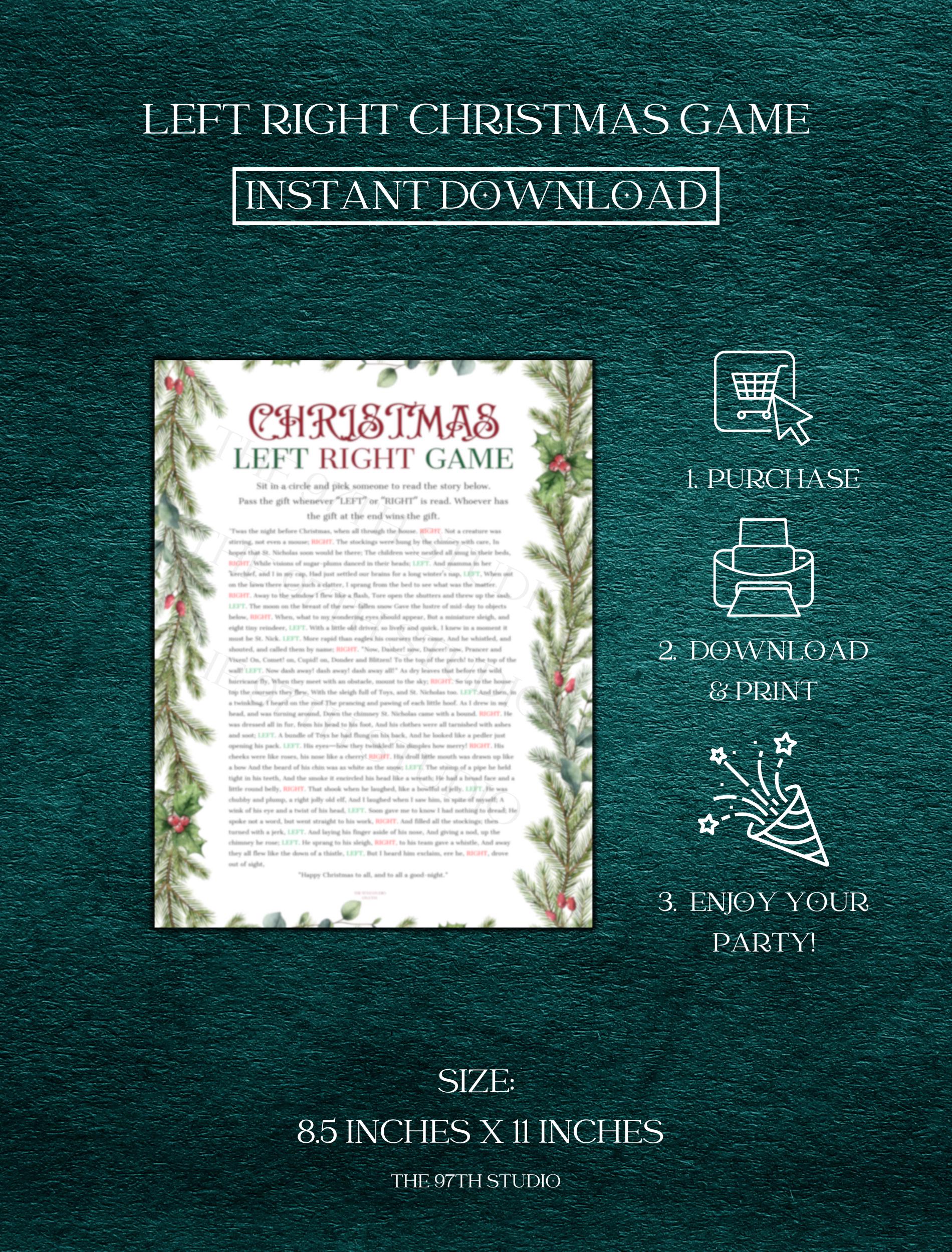 Christmas Pass the Gift Game | Office Christmas Party Game | Christmas Family Game | Printable Christmas Game | Left Right Game Printable