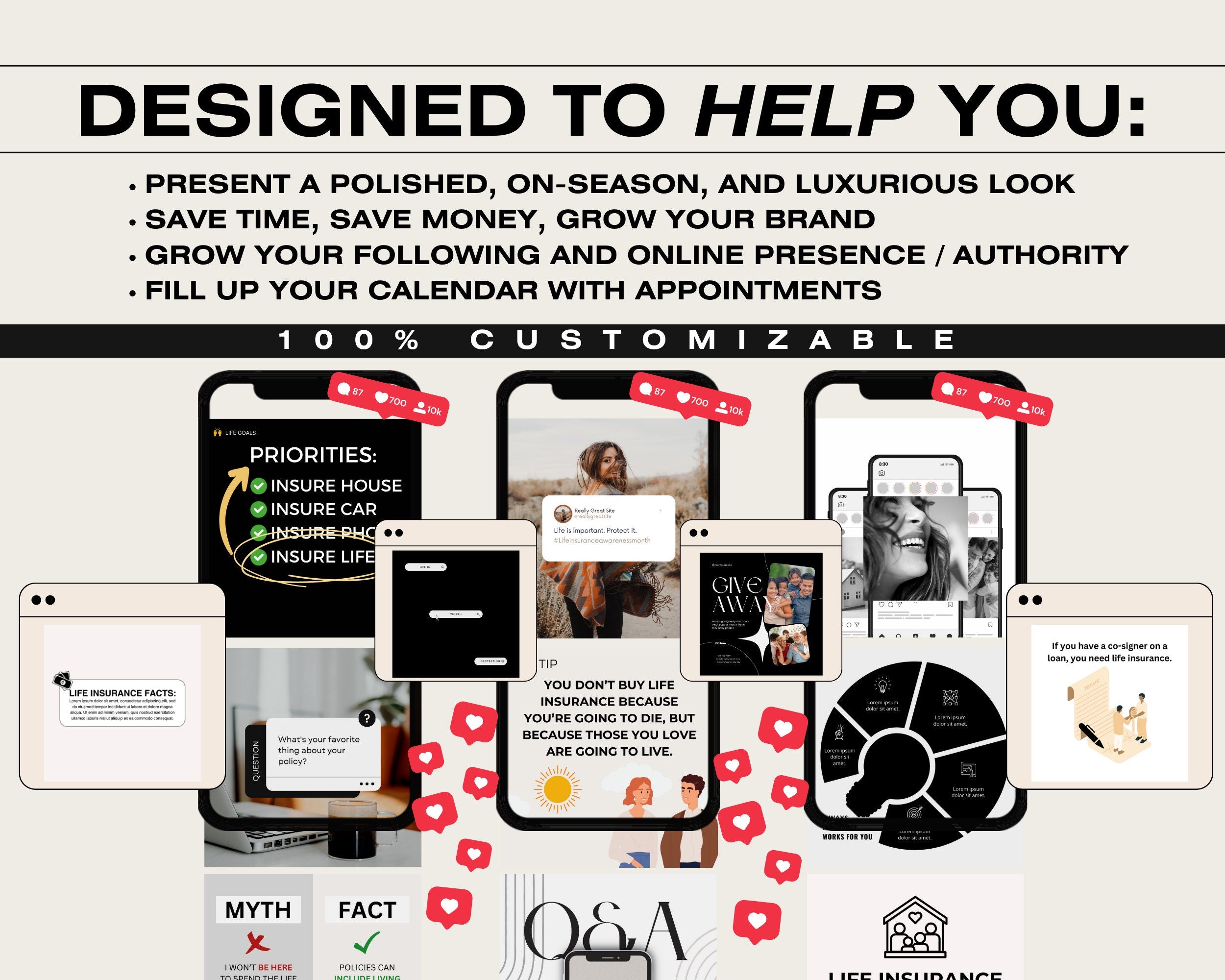 230 Insurance Agent Marketing Templates, Life Insurance Instagram Templates, Insurance Broker Editable Template,Insurance Agency Insta Posts