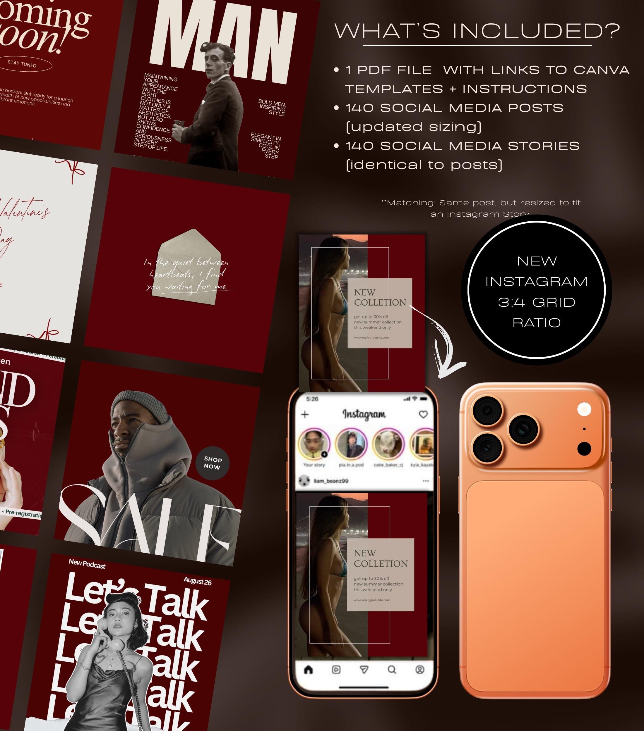 Luxury Burgundy Instagram Templates | Dark Red Instagram Posts | Business Instagram | Social Media Instagram Posts | Facebook Marketing Post
