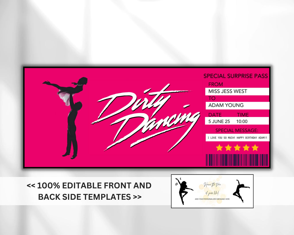 EDITABLE Dirty Dancing Broadway Surprise Ticket, Dirty Dancing Musical Collectible Theater Ticket, Musical Theatre Event Souvenir Ticket DIY