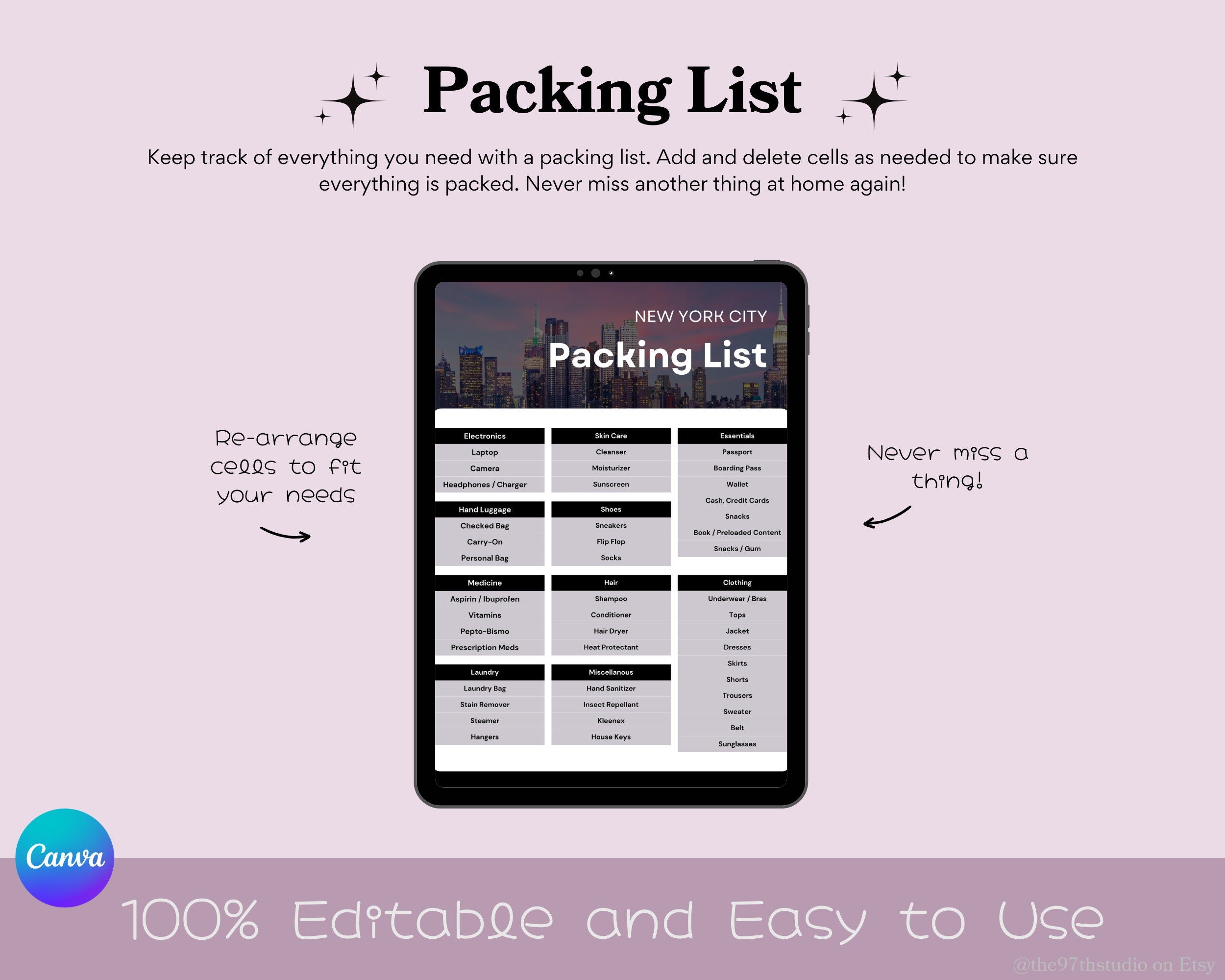Travel Planner Digital Travel Planner Vacation Planner Travel Itinerary Mobile Travel Planner Travel Guide Trip Planner New York City Trip