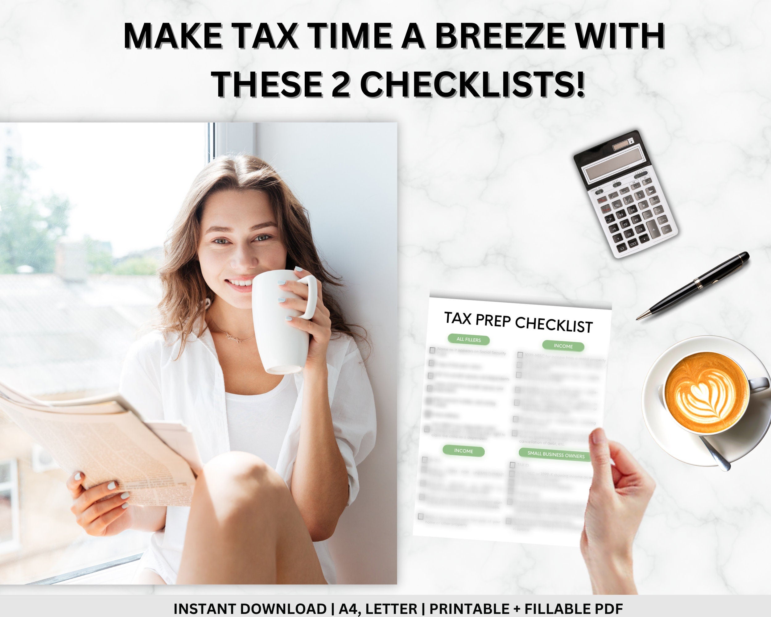 Tax Prep Checklist Tracker Printable, A4, Letter (Printable Fillable PDF)