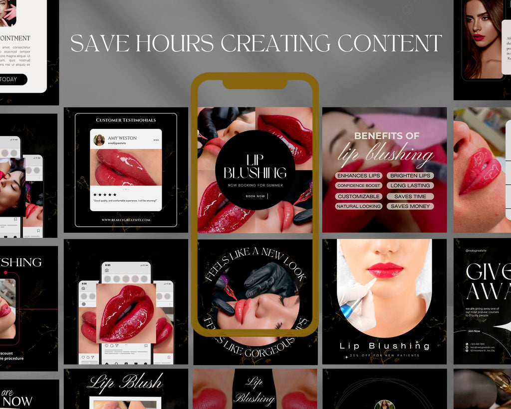 60+ Luxury Lip Blush Instagram Templates | PMU Instagram template | Lip Blush Templates | Permanent Makeup Instagram | Lip Tattoo Instagram