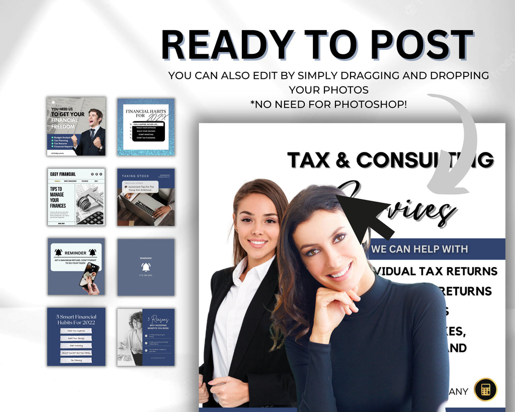 Tax Preparer Instagram Template Social Media BUNDLE, Tax Preparation Accounting Posts,Tax Prep Flyer,DIY Tax Posts,Tax prep engagement post
