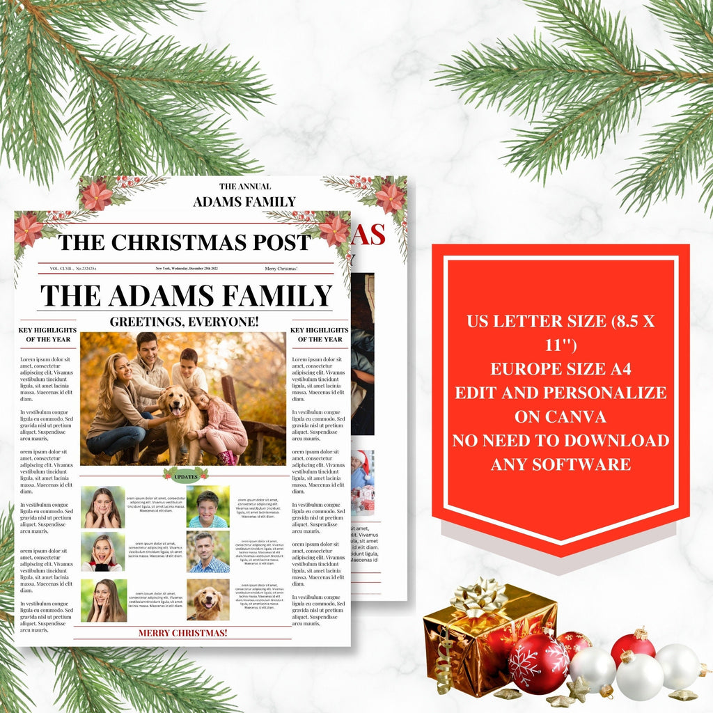Floral Family Christmas Newsletter Template (Printable PDF)