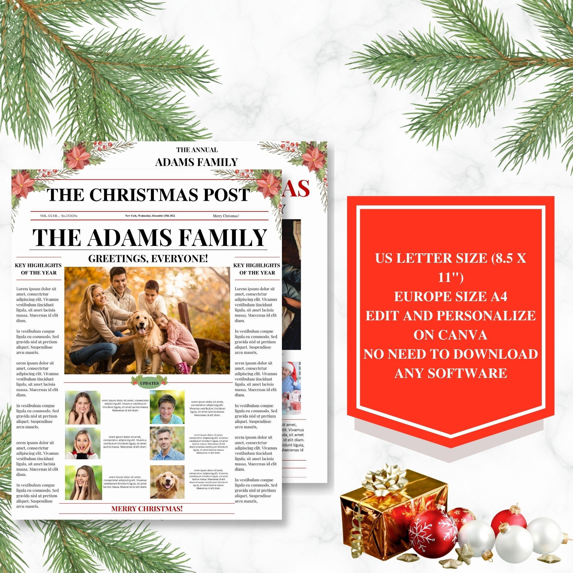 Floral Family Christmas Newsletter Template (Printable PDF)