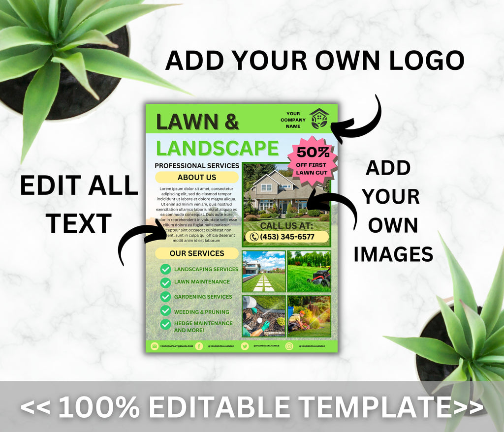 Lawn Care Flyer, Landscaping Services, DIY Template (Canva)