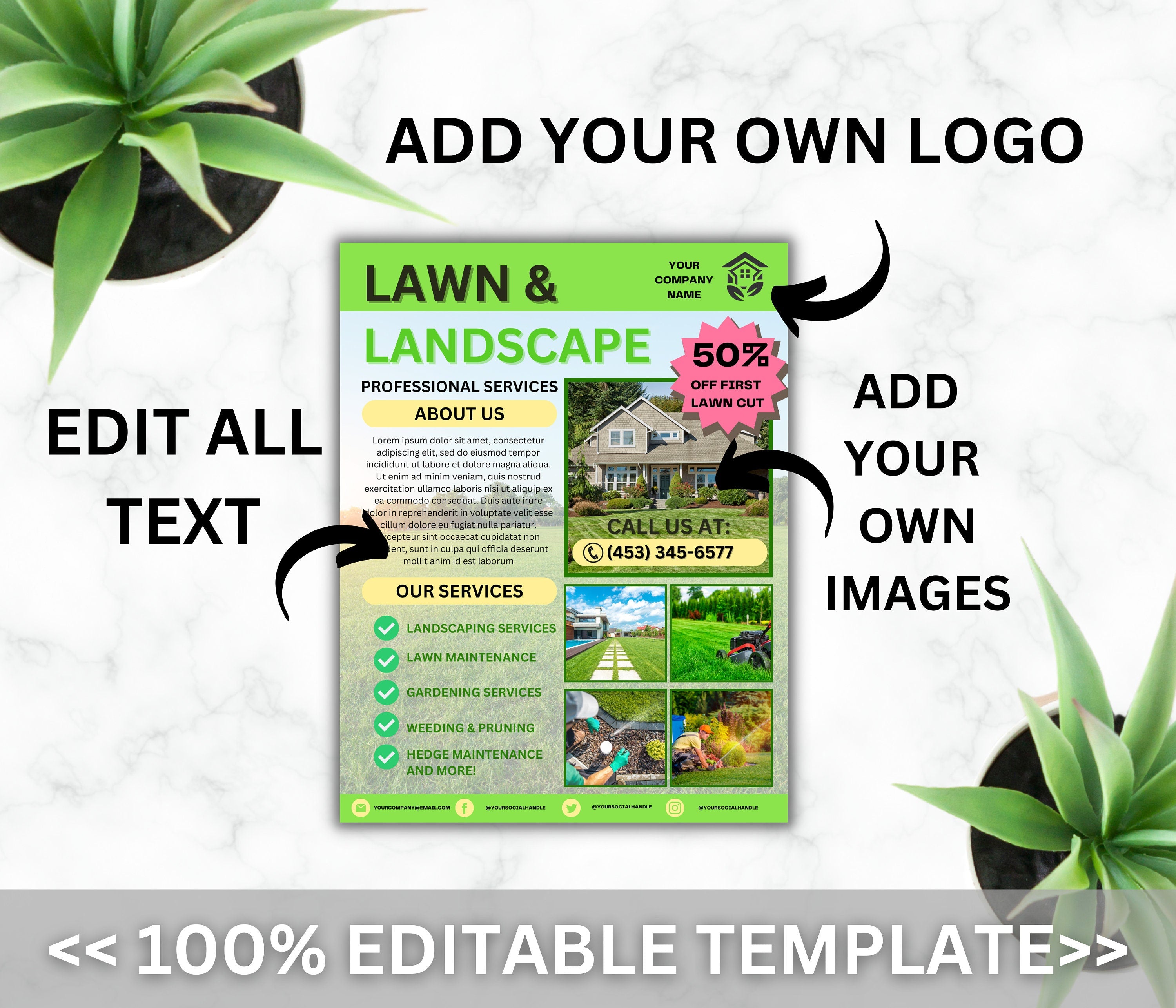 Lawn Care Flyer, Landscaping Services, DIY Template (Canva)