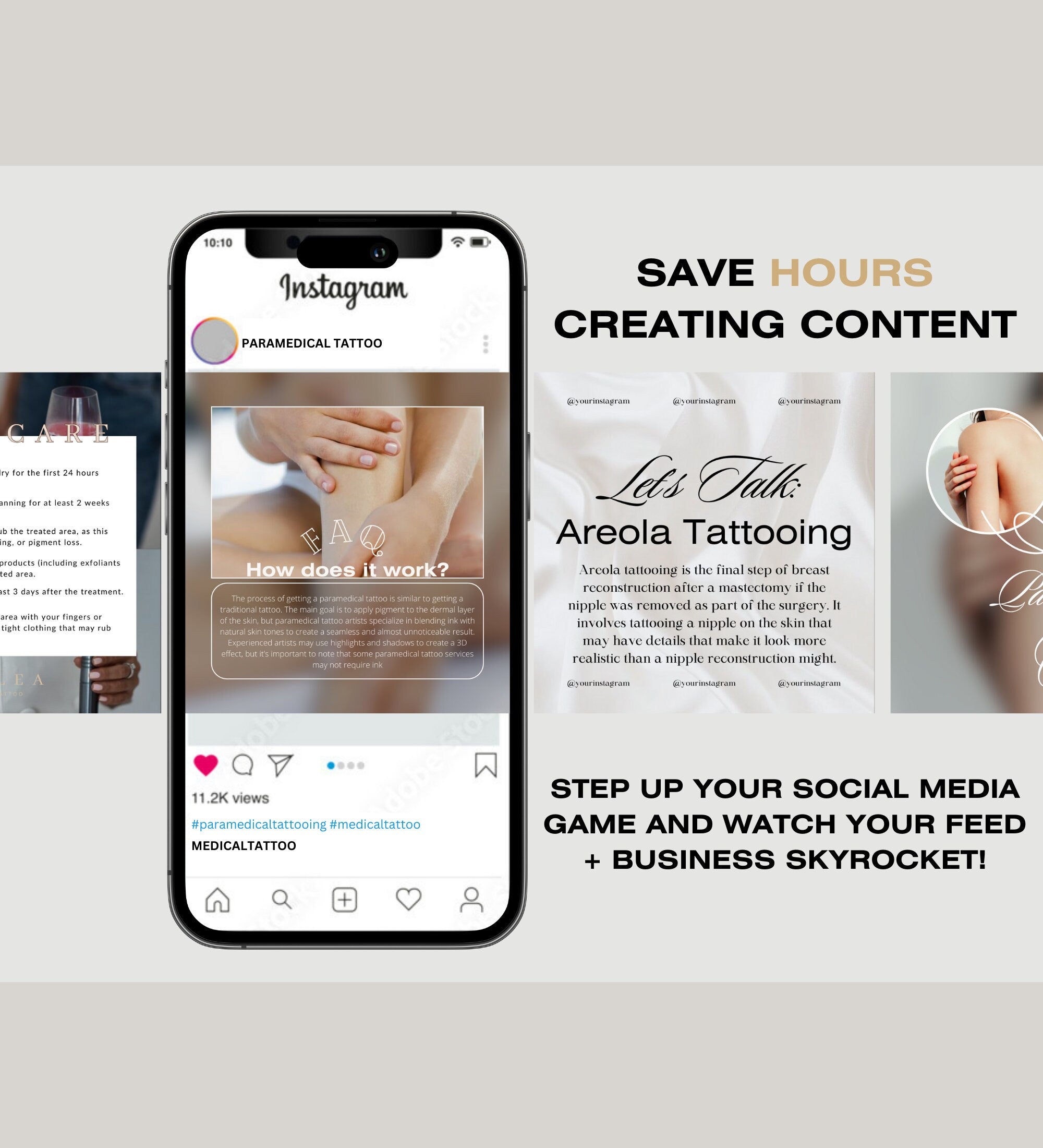 Paramedical Tattoo Instagram Posts | Medical Tattoo | Medspa Instagram |  Tattoo Artist |Beauty Business Instagram |Editable Instagram Posts