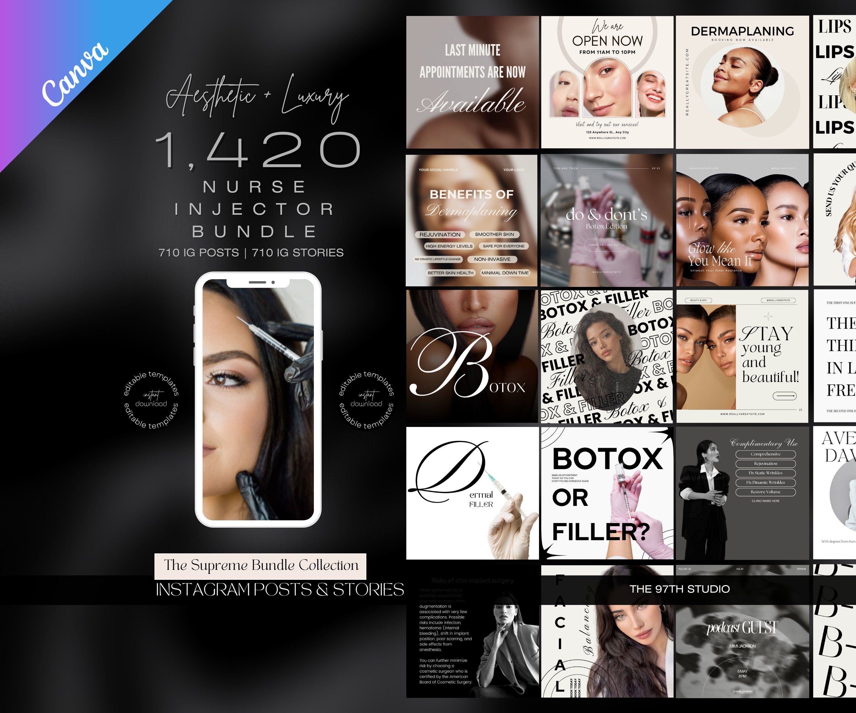 Luxury Nurse Injector Instagram Posts | Botox Social Media | Esthetician Instagram |  Medspa Branding Kit | Botox and Lip Filler | Skincare