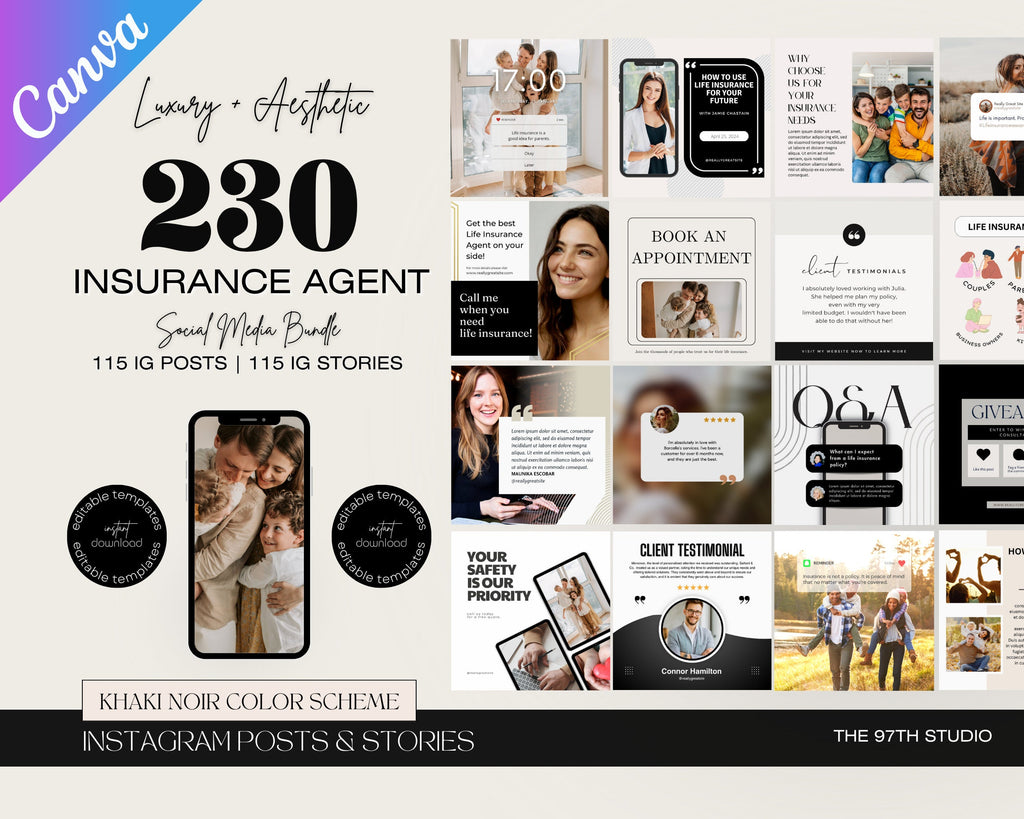 230 Insurance Agent Marketing Templates, Life Insurance Instagram Templates, Insurance Broker Editable Template,Insurance Agency Insta Posts