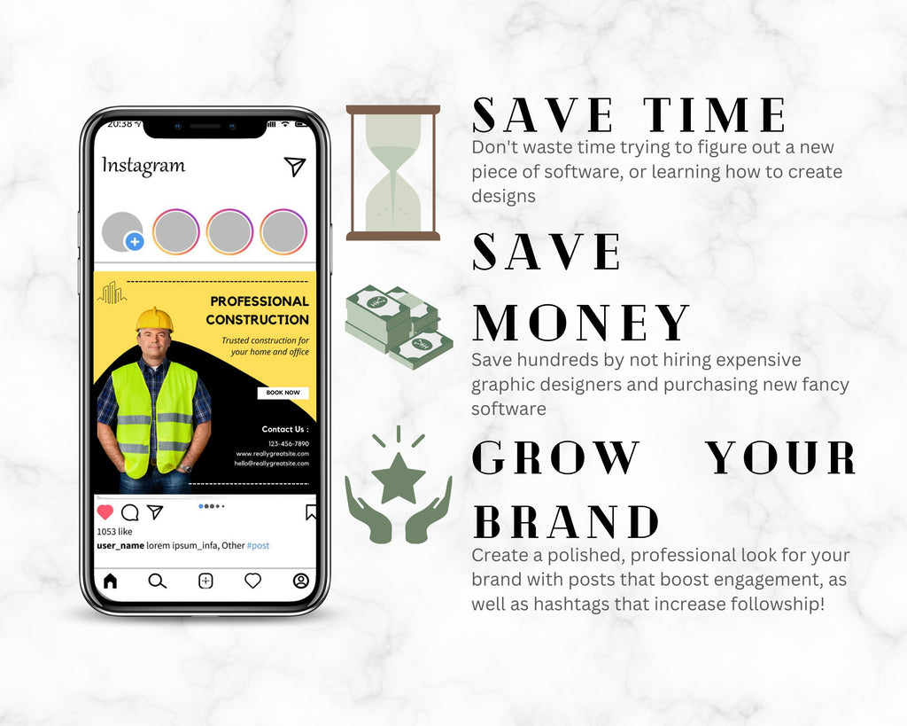 50+ Construction Templates for Social Media,Home Builders Instagram Template,Construction Company Templates, Canva Instant Digital Download