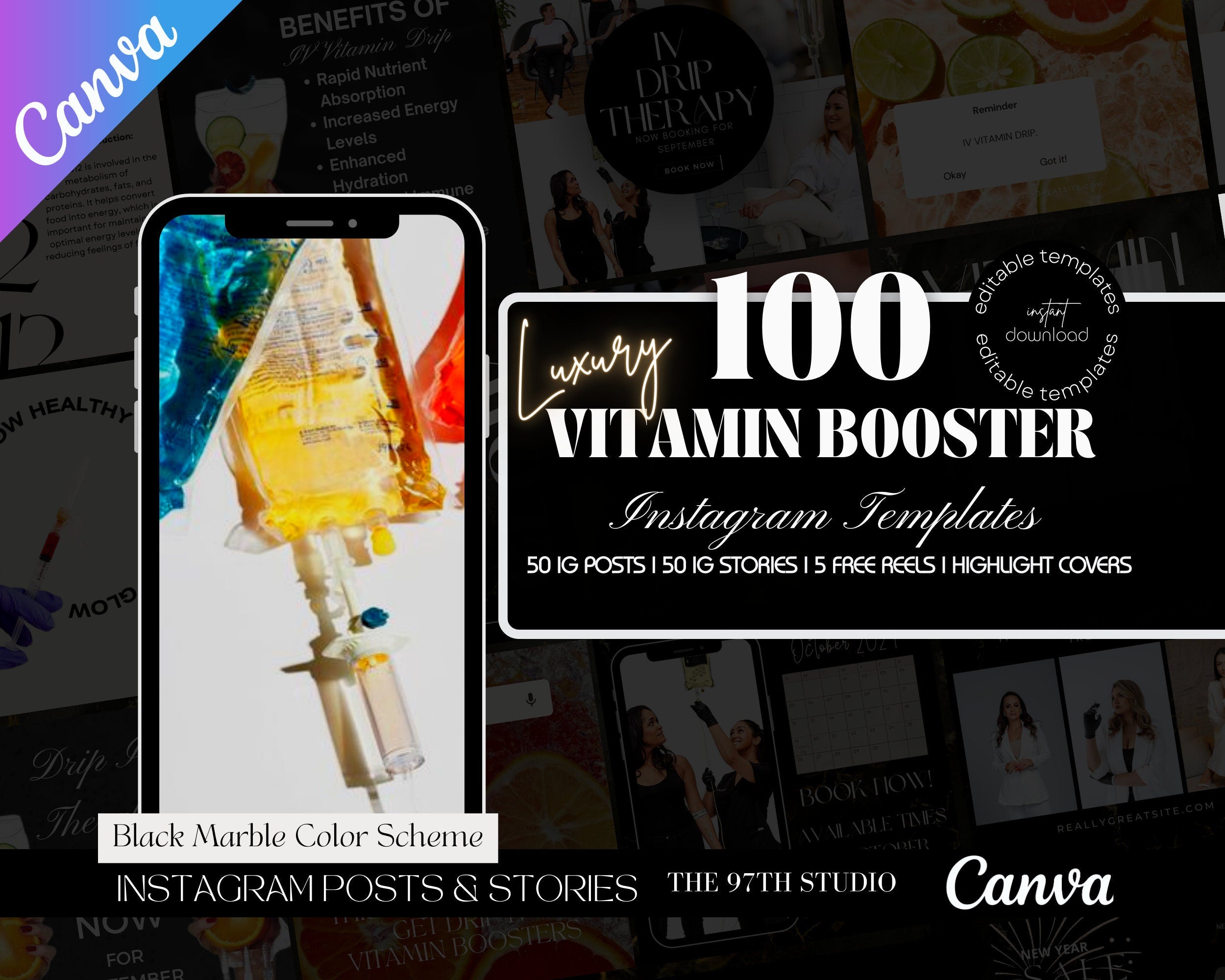 100 IV Therapy Instagram Templates