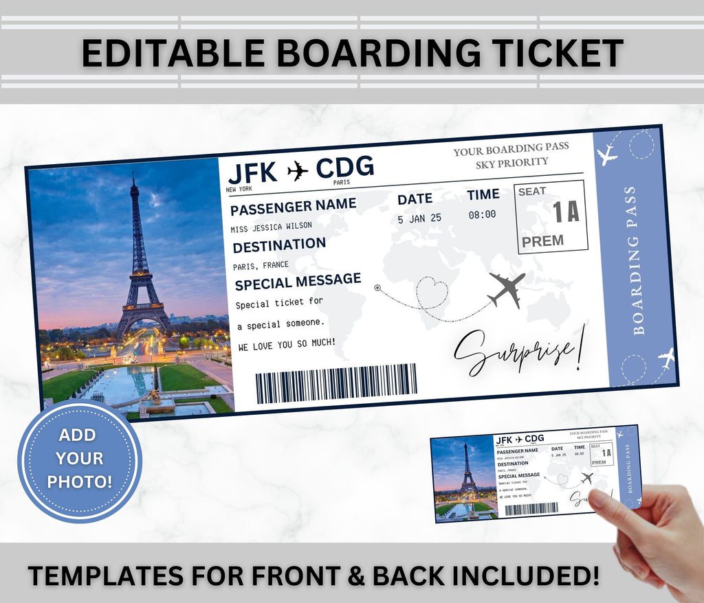 Editable Surprise Boarding Pass Template, DIY Printable (PDF)
