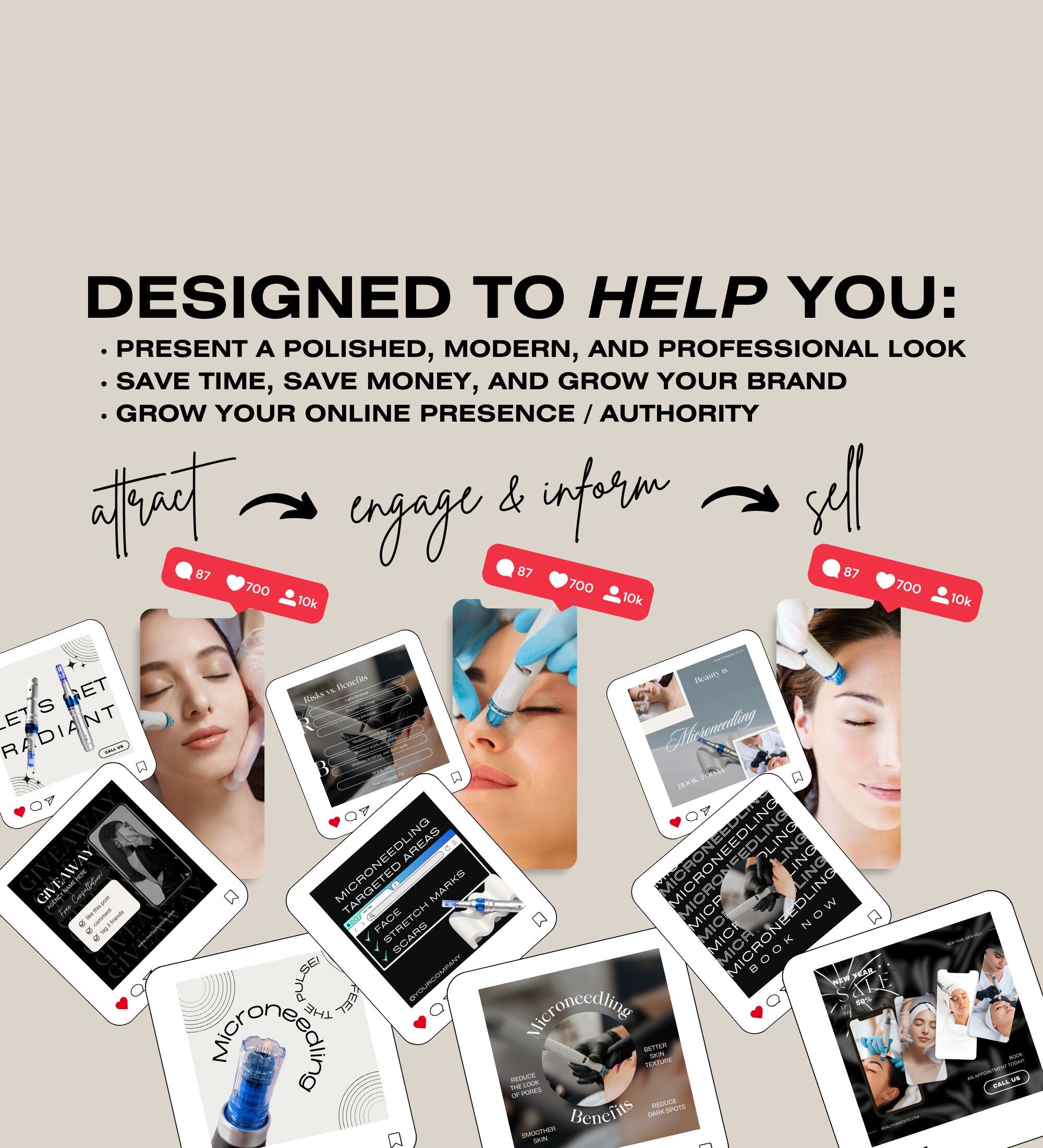 Microneedling Instagram Posts | Esthetician Instagram | Medspa Instagram | Tattoo Artist | Beauty Business | RF Microneedling | Skincare