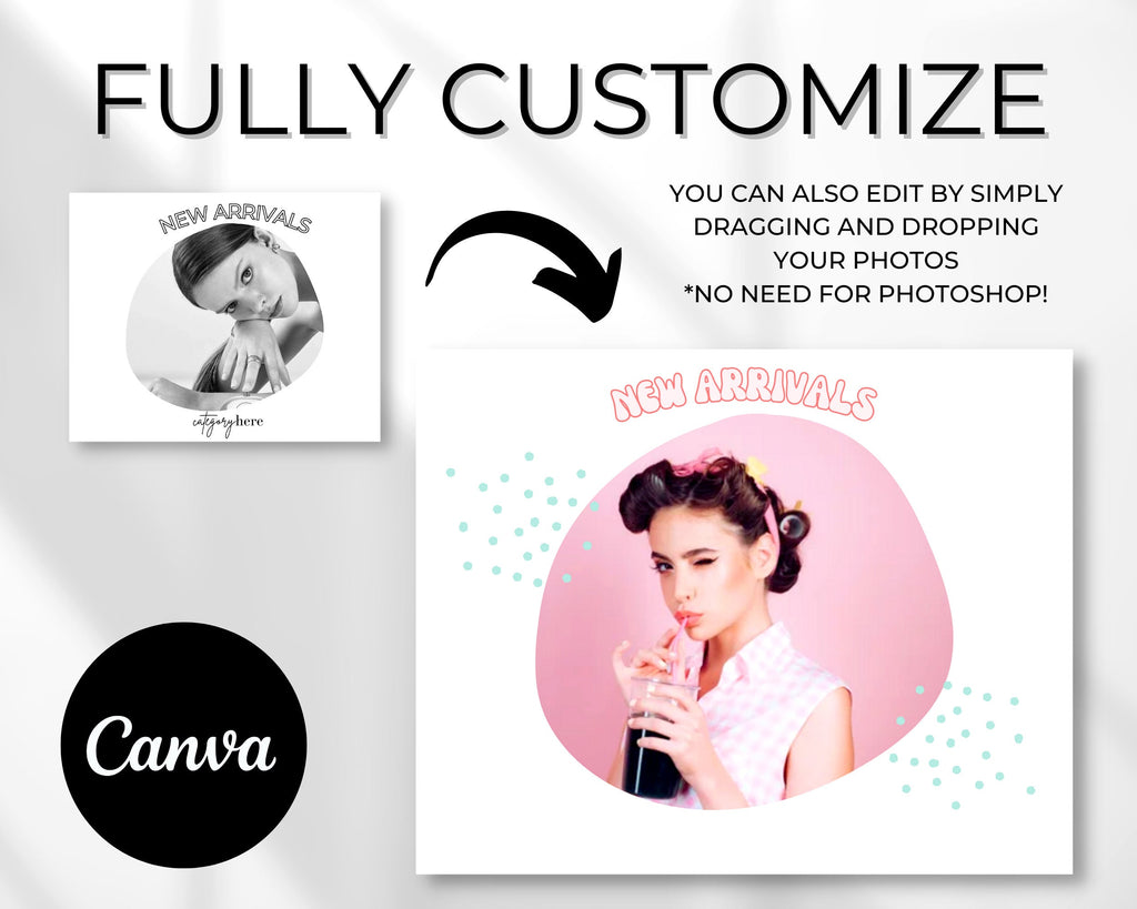 Etsy Shop Kit Canva, Branding and Logo Kit Modern Black and White, Etsy Shop Banner, Etsy Listing Photos, Fashion Etsy Shop Branding Bundle