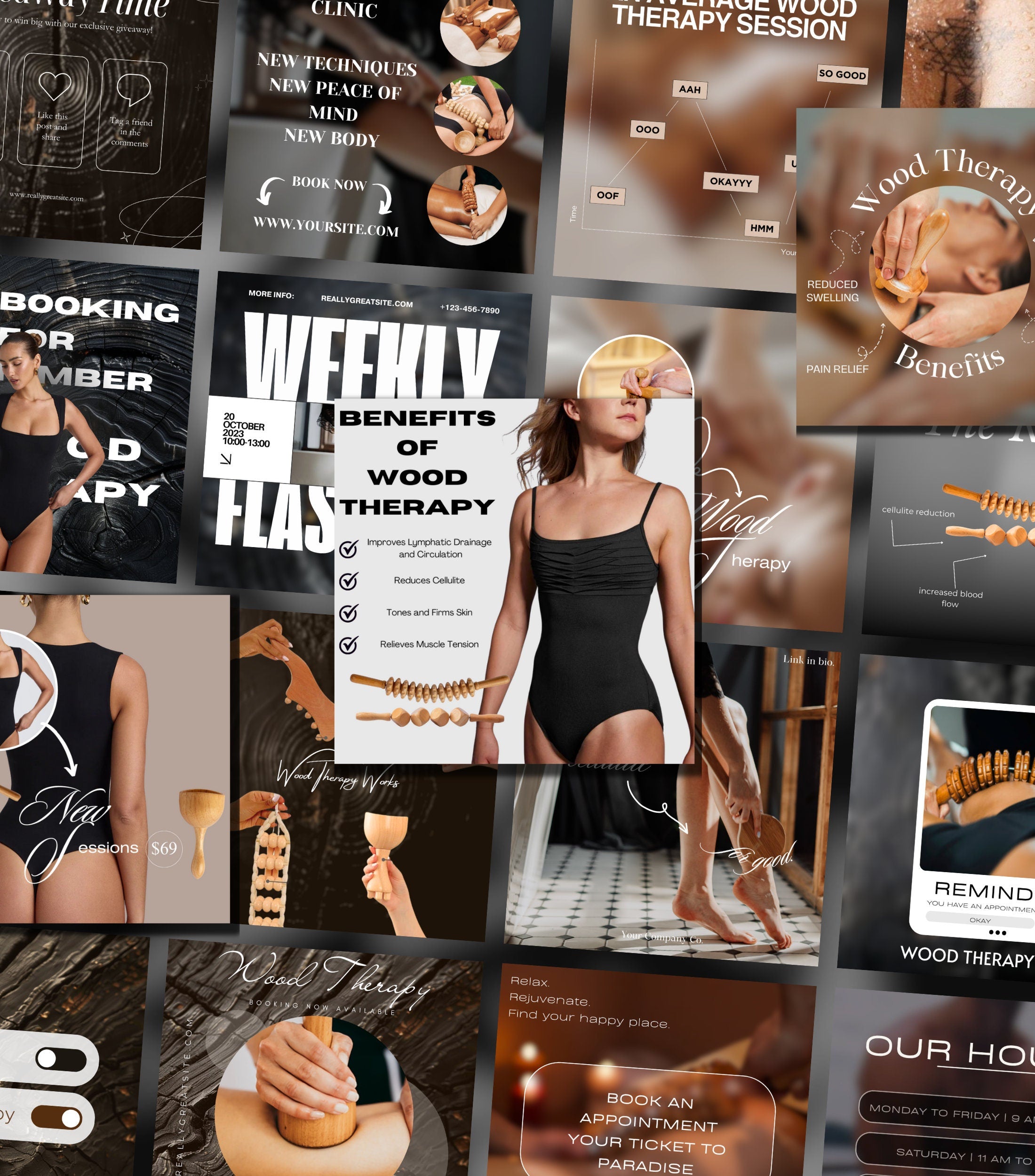 100 Wood Therapy Instagram Templates | Wood Therapy | Body Sculpting | Body Contouring | Body Contouring Instagram | Massage Therapist IG