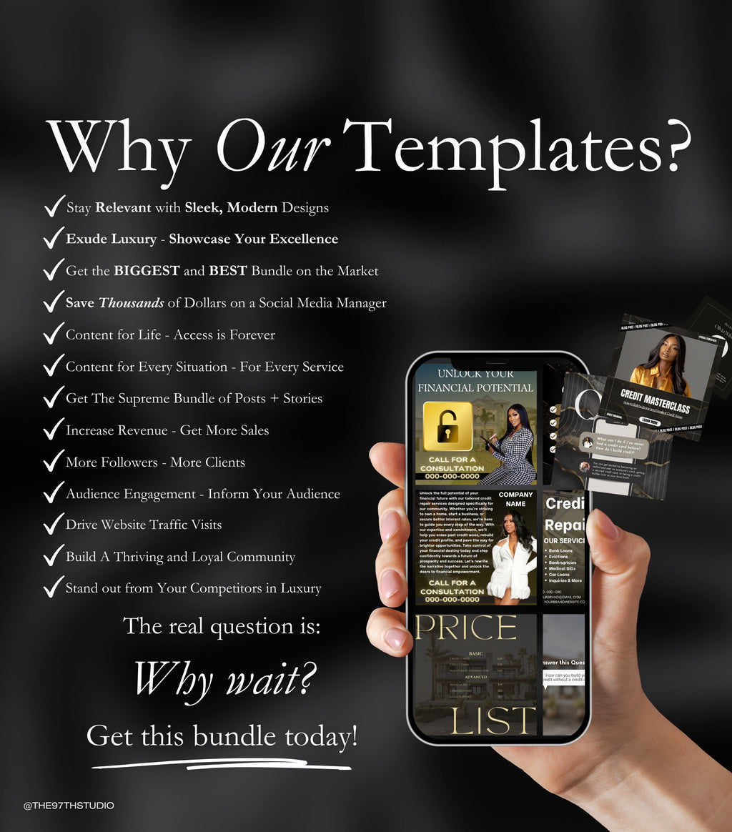 Gold Luxury Credit Repair Instagram Templates | Credit Repair Posts | Credit Repair Flyer | Credit Repair Business Social Media Marketing