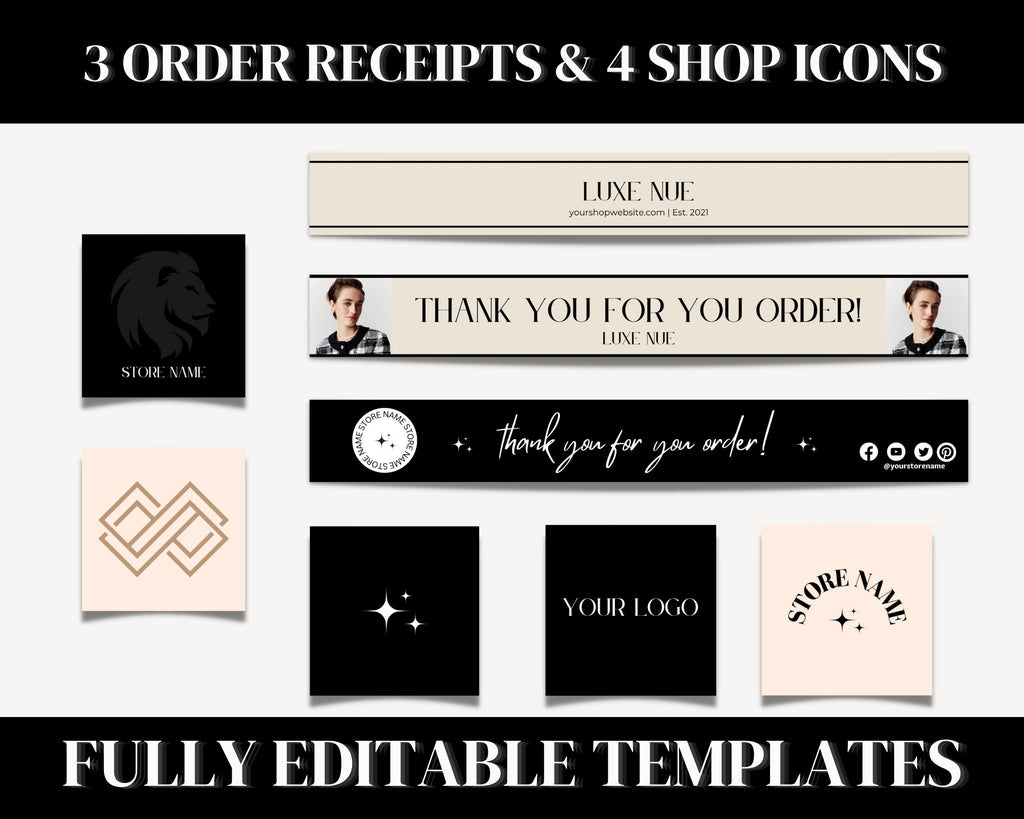 Etsy Shop Kit Canva, Branding and Logo Kit Modern Black and White, Etsy Shop Banner, Etsy Listing Photos, Fashion Etsy Shop Branding Bundle