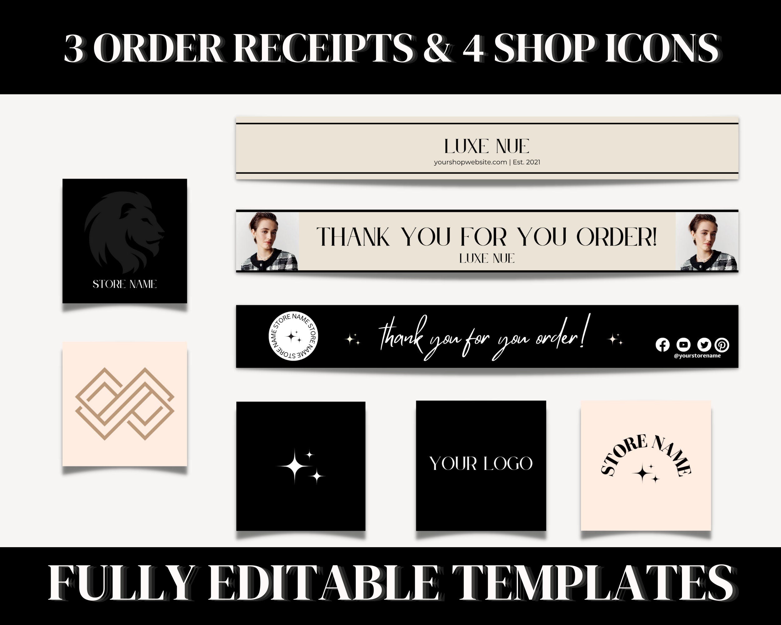 Etsy Shop Kit Canva, Branding and Logo Kit Modern Black and White, Etsy Shop Banner, Etsy Listing Photos, Fashion Etsy Shop Branding Bundle