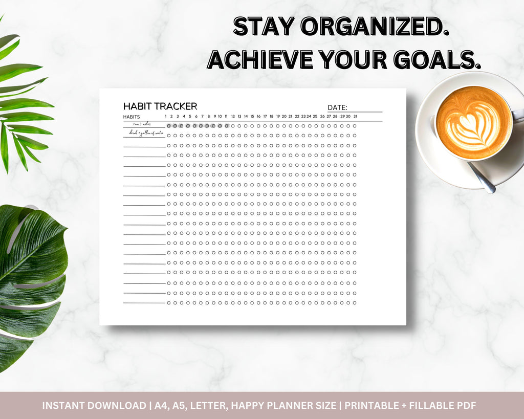 Monthly Habit Tracker Printable, A4/Letter Sizes (Instant Download PDF)