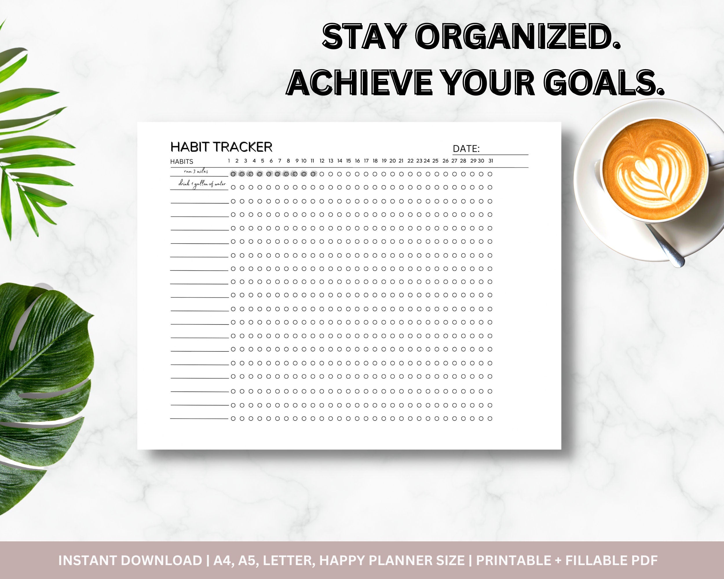 Monthly Habit Tracker Printable, A4/Letter Sizes (Instant Download PDF)