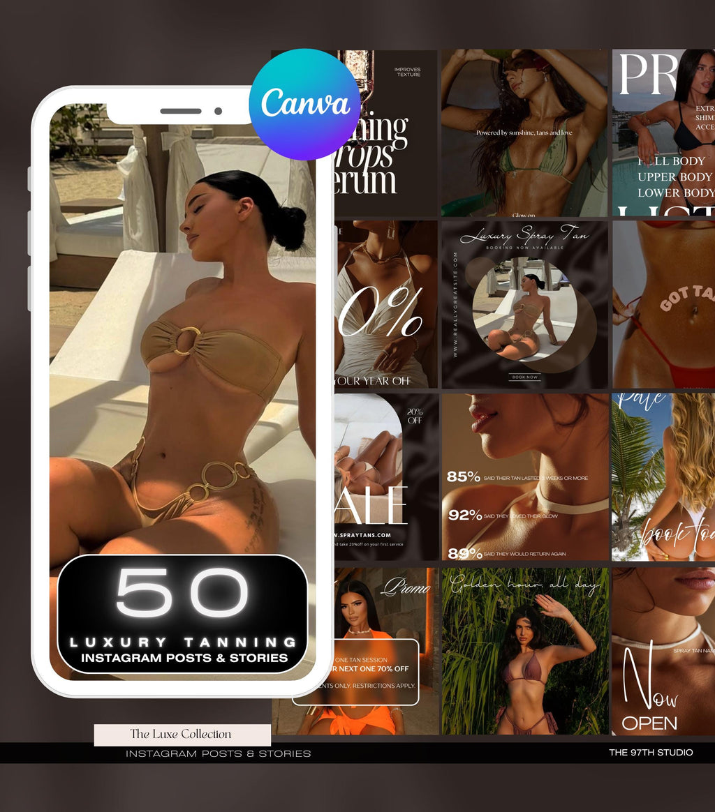 50 Spray Tanning Instagram Templates | Spray Tan Instagram Posts | Spray Tan Social Media | Beauty Business Instagram | Spray Tan Marketing