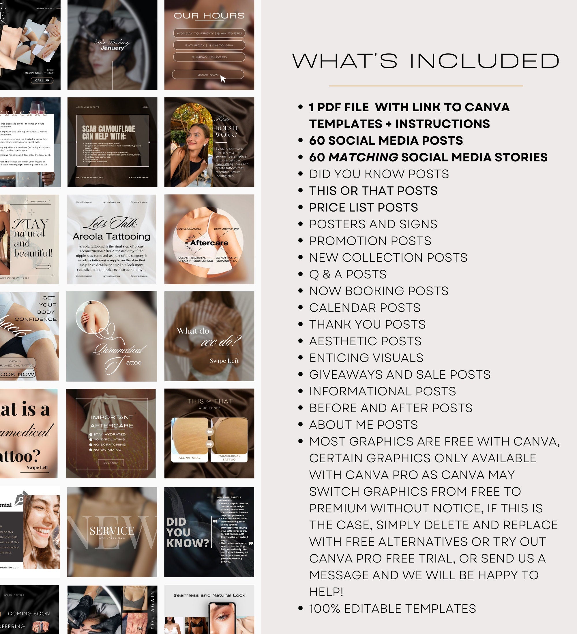 Paramedical Tattoo Instagram Posts | Medical Tattoo | Medspa Instagram |  Tattoo Artist |Beauty Business Instagram |Editable Instagram Posts