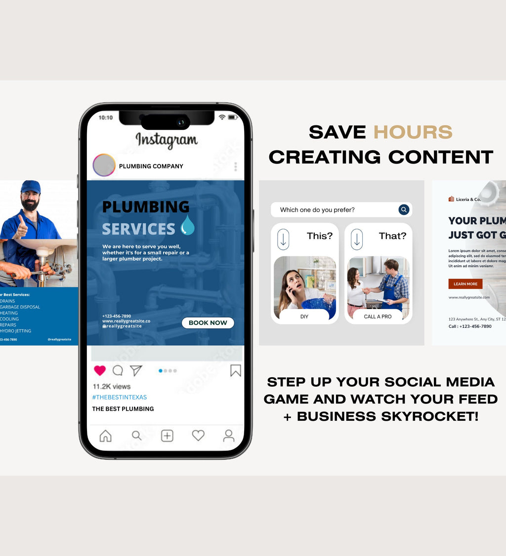 Plumbing Business Instagram Post Templates | Plumber Social Media| Plumbing Company | Social Media Marketing | Plumber Marketing | Plumbing