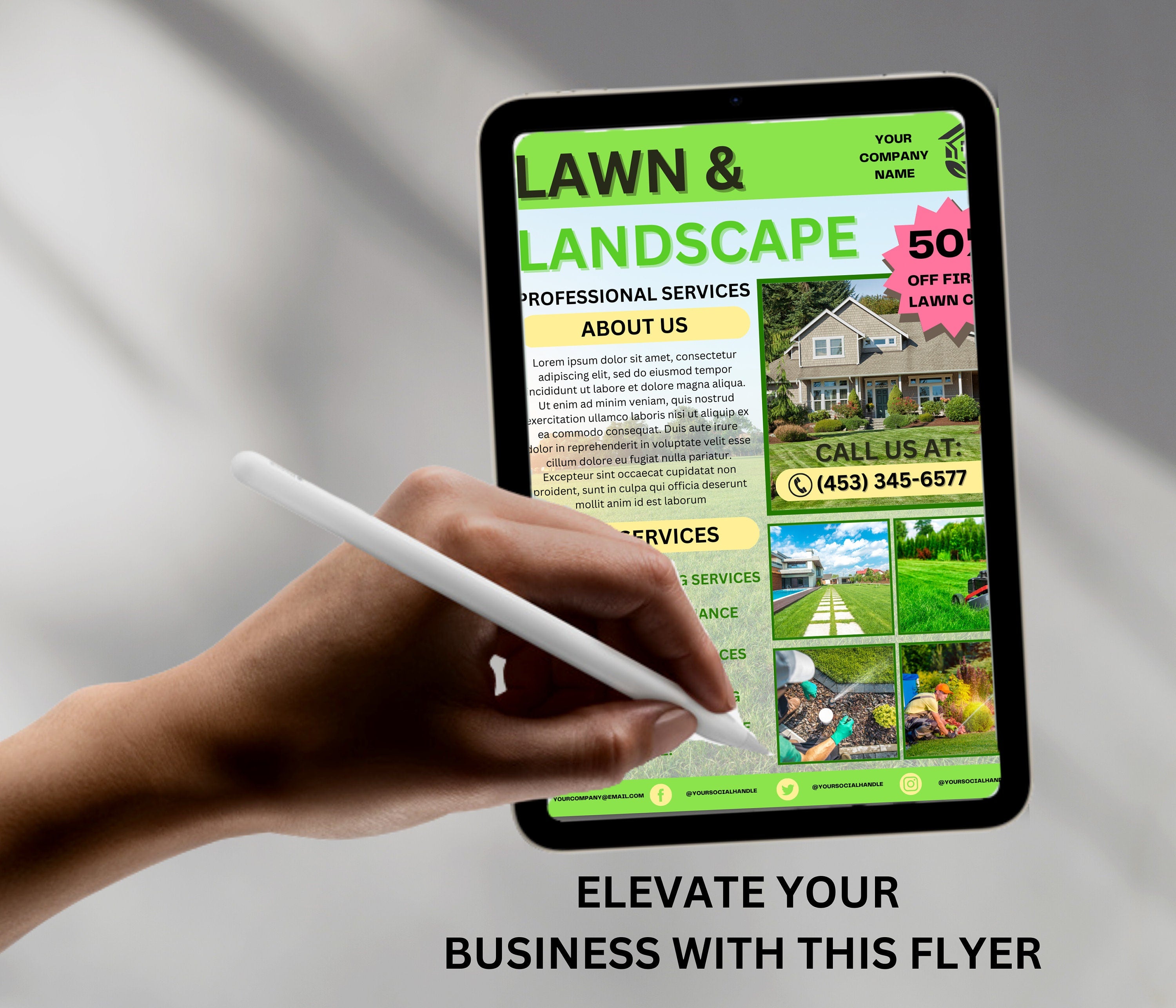 Lawn Care Flyer, Landscaping Services, DIY Template (Canva)