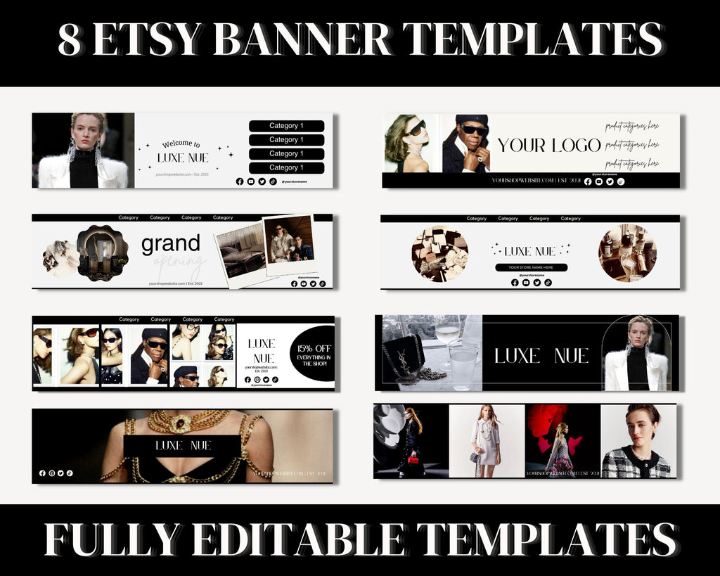 Etsy Shop Kit Canva, Branding and Logo Kit Modern Black and White, Etsy Shop Banner, Etsy Listing Photos, Fashion Etsy Shop Branding Bundle