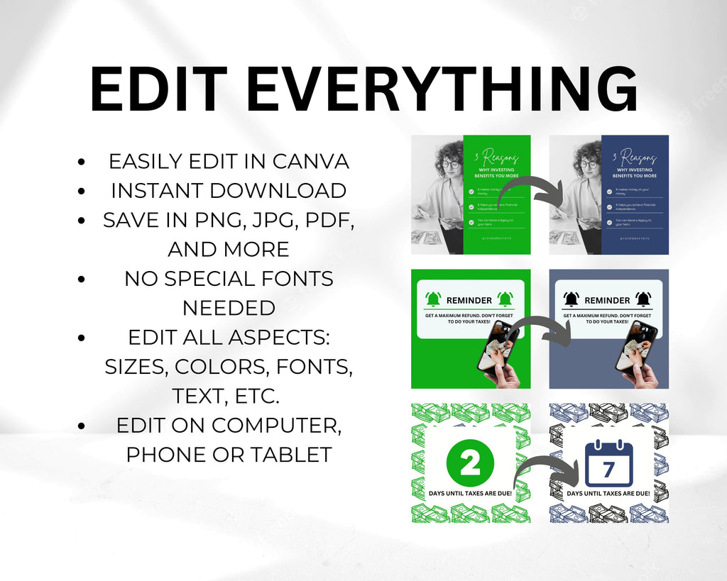 Tax Preparer Instagram Template Bundle, Emerald Green Social Media (Canva)
