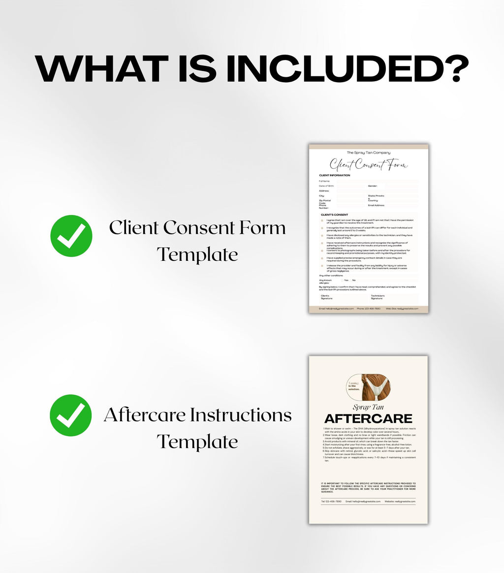 Spray Tan Business Forms, Spray Tanning Consultation Forms, Spray Tan Aftercare, Consent Form, Aftercare Cards, Spray Tan Aftercare Forms