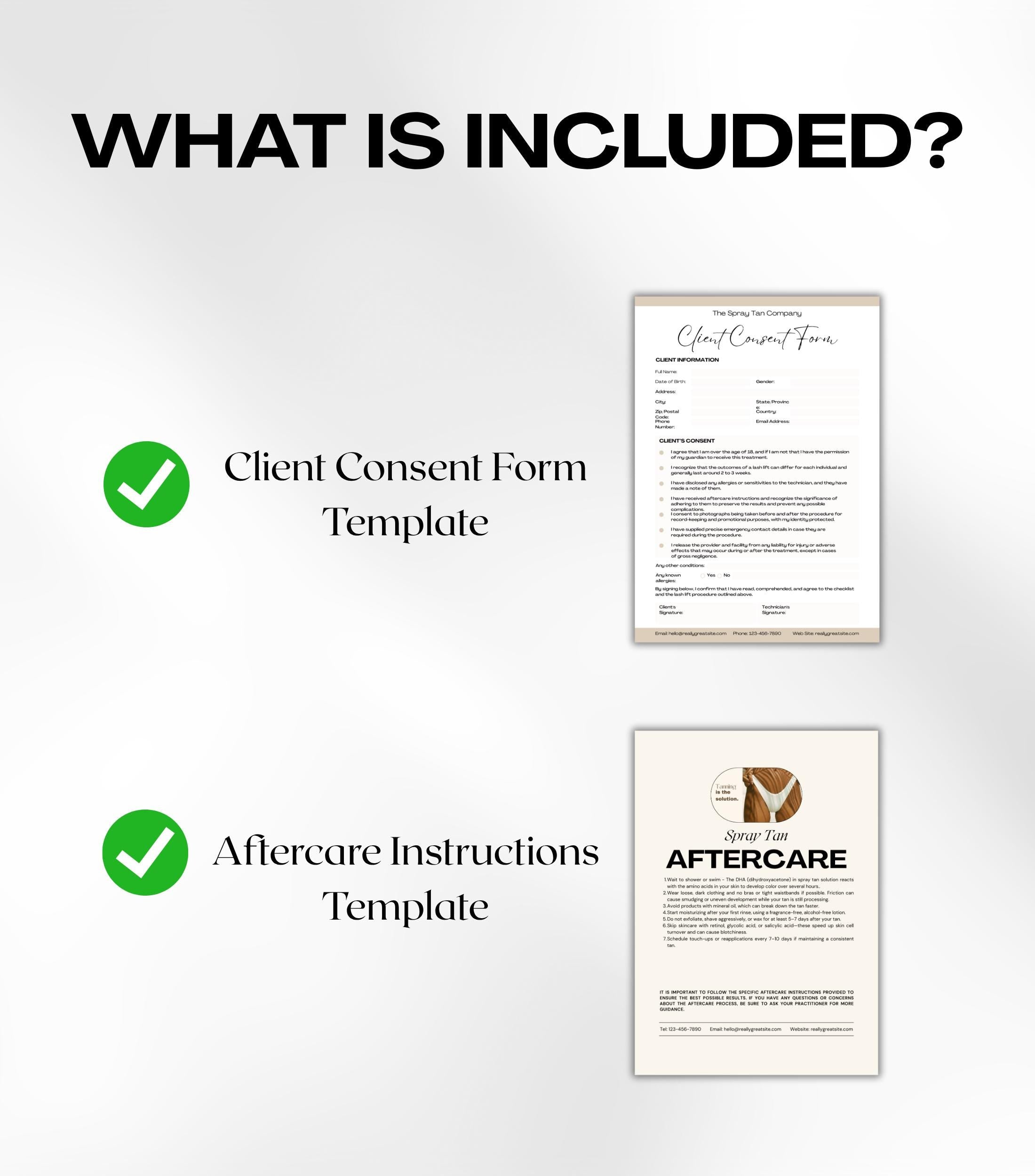 Spray Tan Business Forms, Spray Tanning Consultation Forms, Spray Tan Aftercare, Consent Form, Aftercare Cards, Spray Tan Aftercare Forms