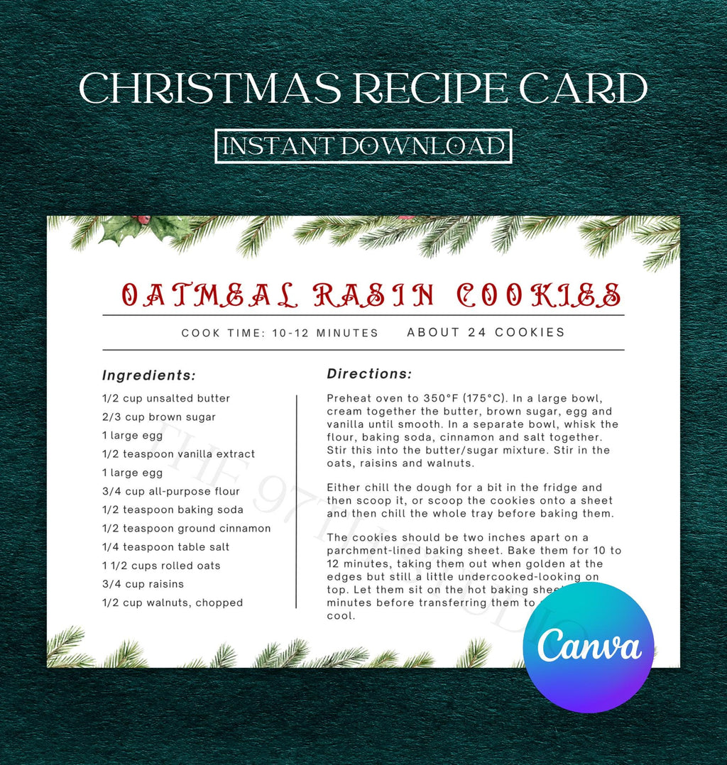 Christmas Recipe Card Template, 5x7 (EDIT IN CANVA) Christmas Cookies