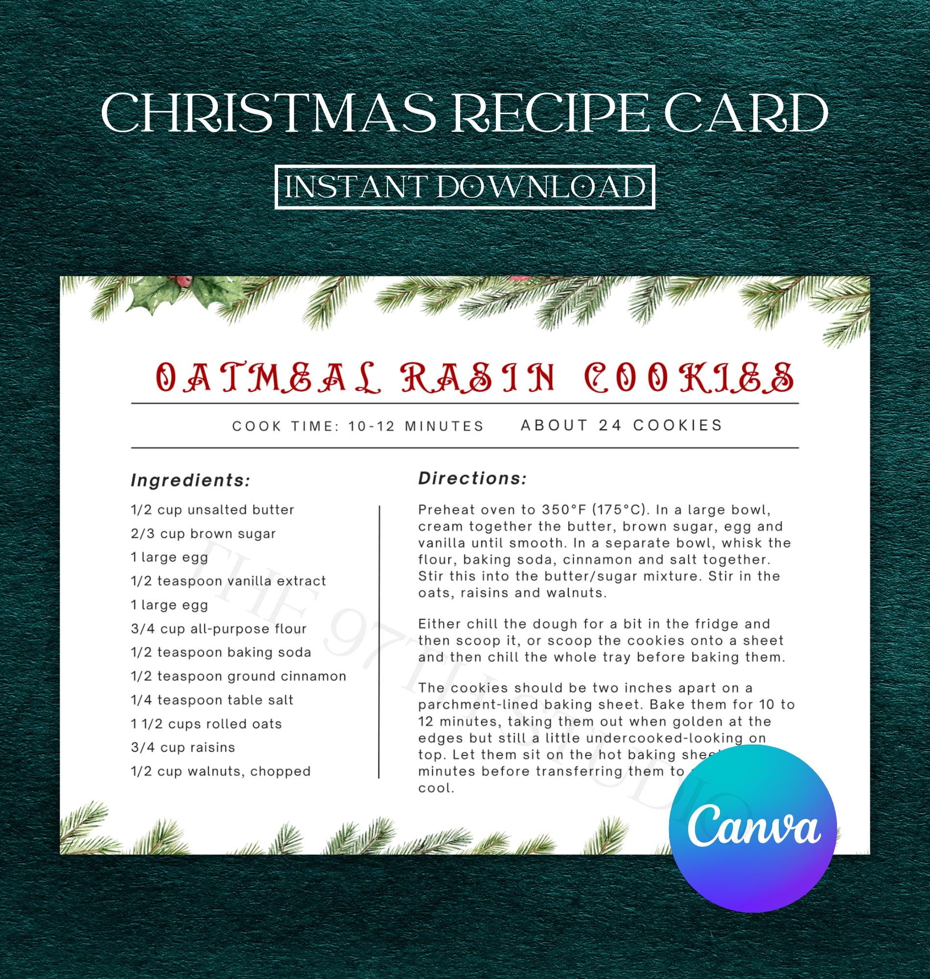 Christmas Recipe Card Template, 5x7 (EDIT IN CANVA) Christmas Cookies