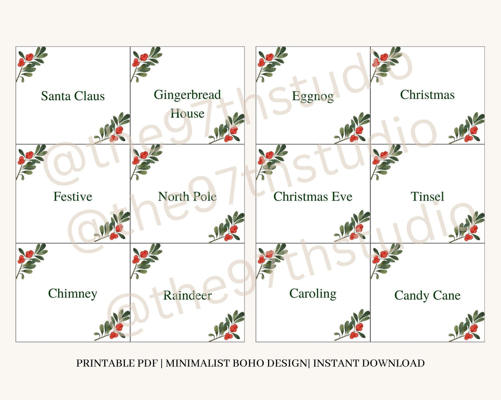 Christmas Charades, Pictionary, Catchphrase Game, 54 Printable Cards (Digital Download)