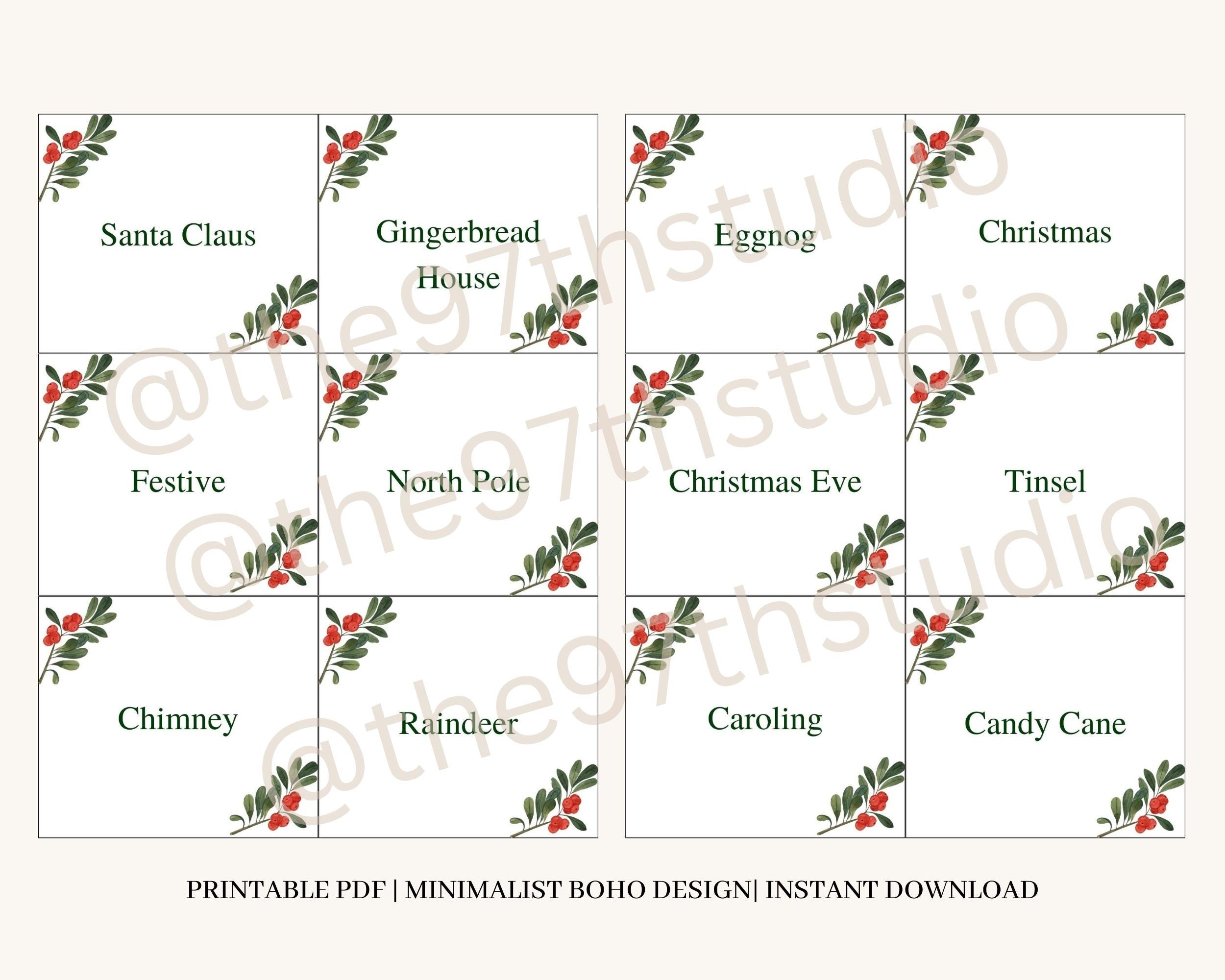 Christmas Charades, Pictionary, Catchphrase Game, 54 Printable Cards (Digital Download)