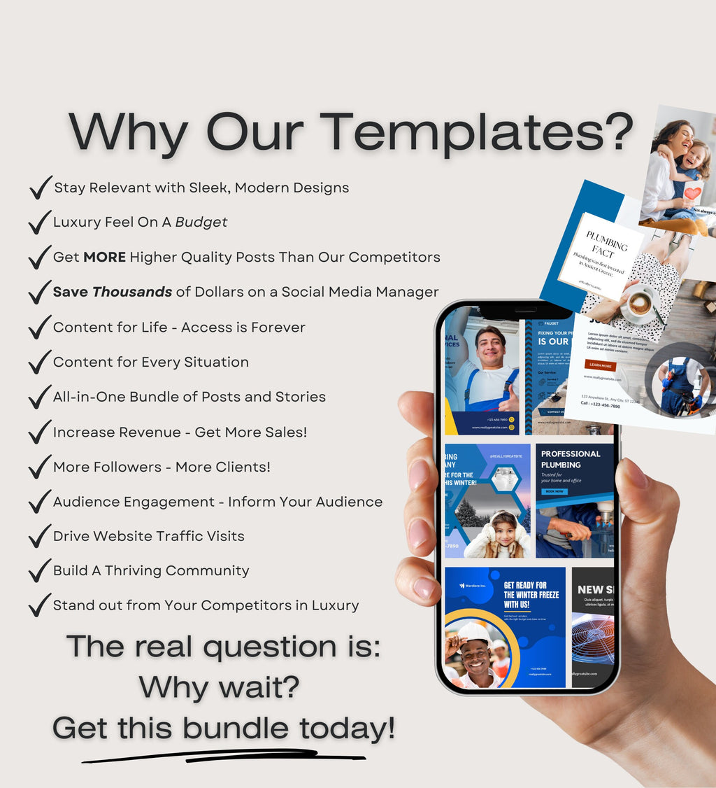 Plumbing Business Instagram Post Templates | Plumber Social Media| Plumbing Company | Social Media Marketing | Plumber Marketing | Plumbing