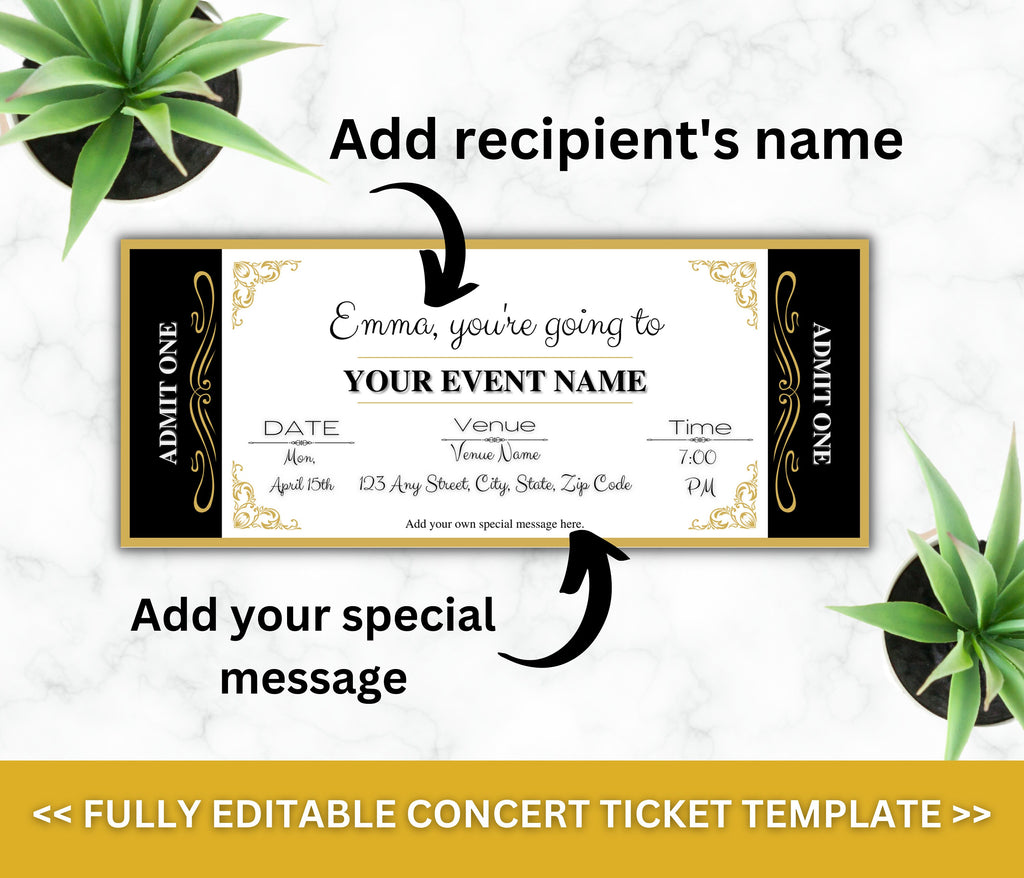 Editable Event Ticket Template, DIY Surprise Gift (Digital Download)