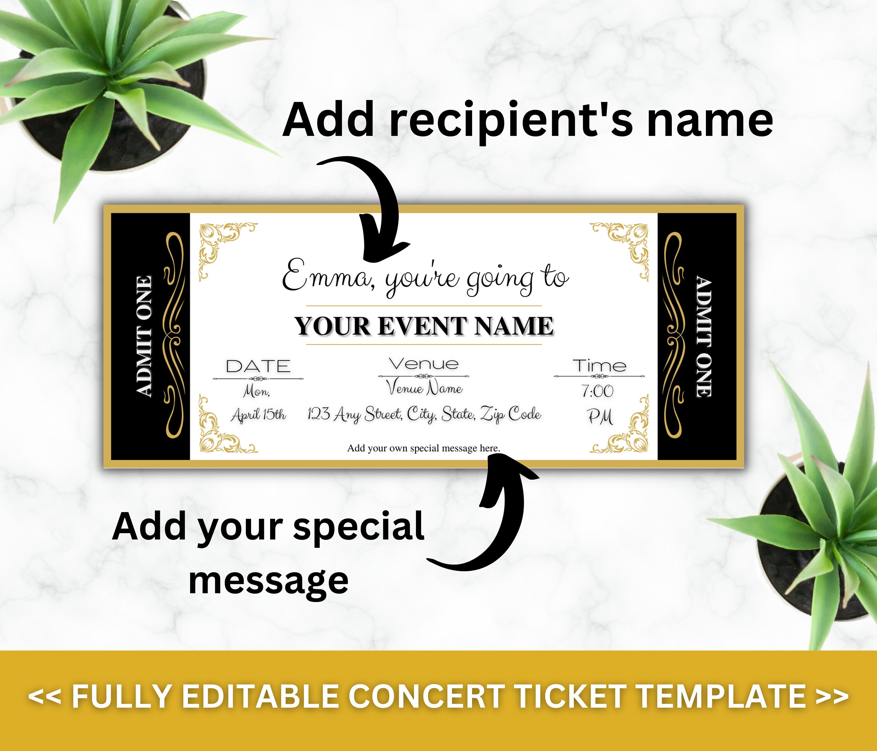 Editable Event Ticket Template, DIY Surprise Gift (Digital Download)