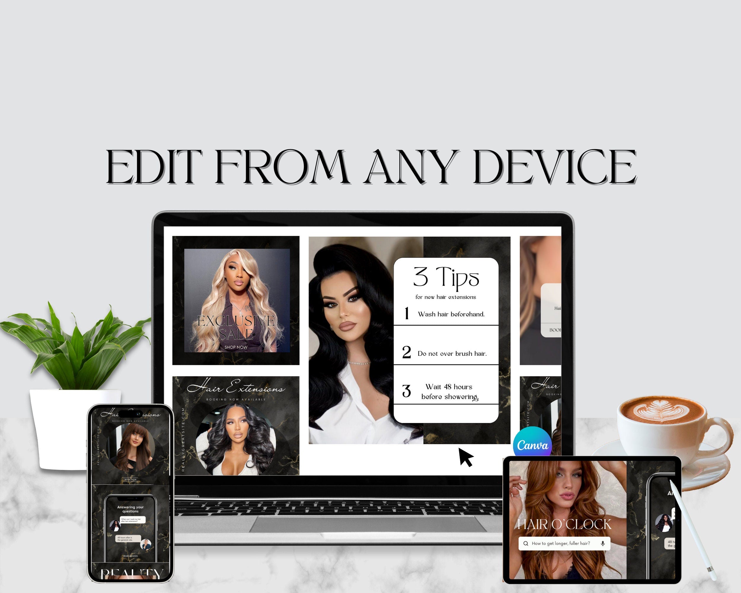 100 Instagram Template Posts for Hair Extension Business