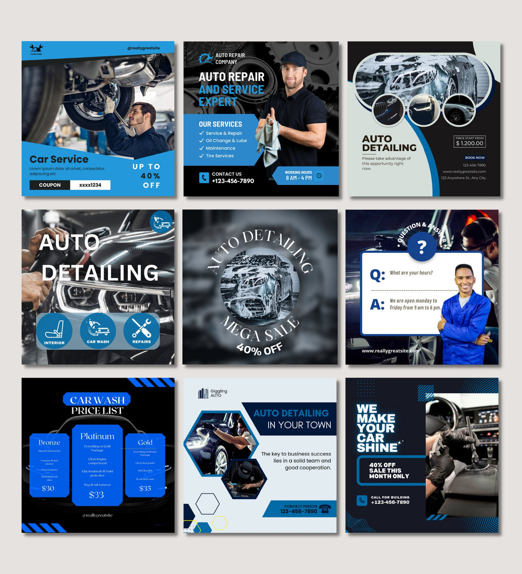 Auto Detailing Marketing | Auto Detailing Posts | Mechanic Social Media | Automotive | Auto Detailing Instagram Posts |Auto Repair Templates