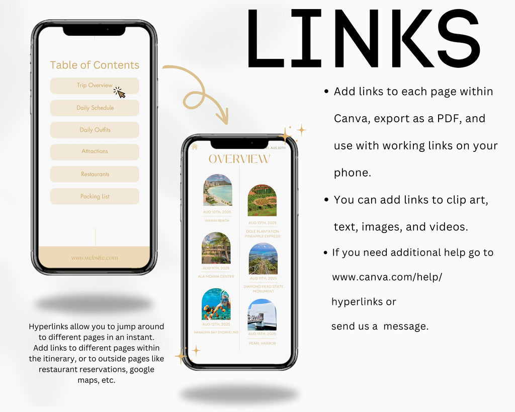 Editable Digital HAWAII Travel Itinerary, Digital Planner Modern Minimal, Travel Planner, Canva Template, Digital Template, Hawaii Itinerary