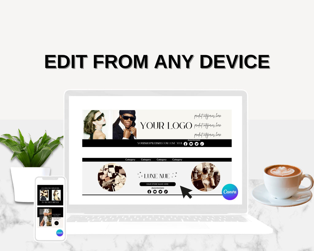 Etsy Shop Kit Canva, Branding and Logo Kit Modern Black and White, Etsy Shop Banner, Etsy Listing Photos, Fashion Etsy Shop Branding Bundle