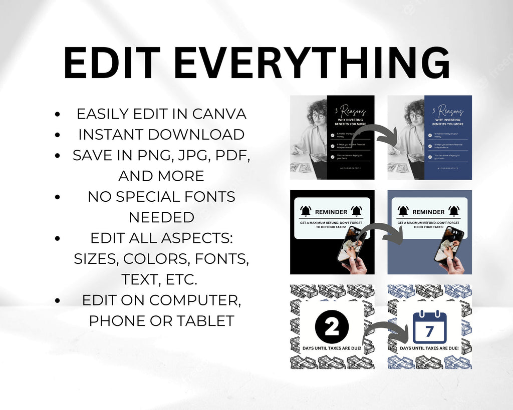 Tax Preparer Instagram Template Social Media BUNDLE, Tax Preparation Accounting Posts,Tax Prep Flyer,DIY Tax Posts,Tax prep engagement post